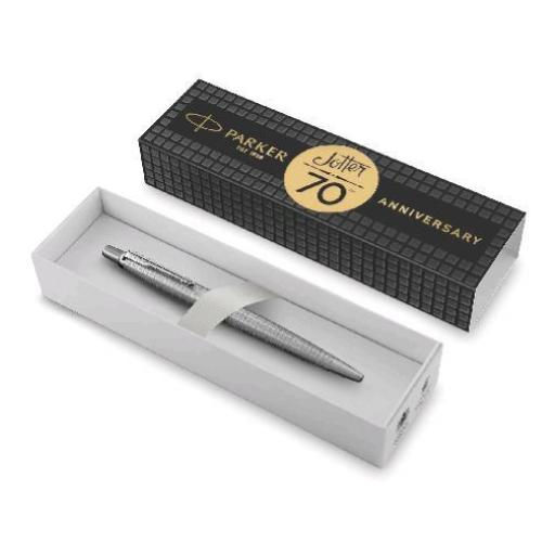 PARKER JOTTER SPECIAL EDITIONSE 70 ANNIVERSARY PENNA A SFERA A SCATTO FUSTO FINITURA CROMATA INCHIOSTRO BLU CONFEZIONE REGALO