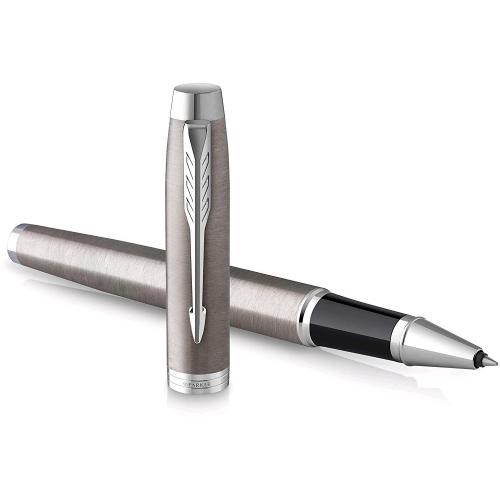 PARKER IM PENNA ROLLER PUNTA F CORPO IN ACCIAIO INOSSIDABILE FINITURE CROMATE INCHIOSTRO NERO CONFEZIONE REGALO