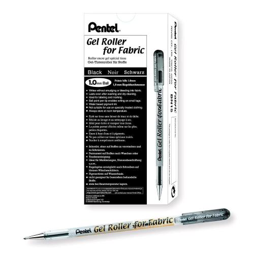 PENTEL PENNA ROLLER GEL NERO PERMANENTE PER TESSUTI PUNTA 1 mm CONF 12 Pz.