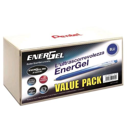 PENTEL ENERGEL SLIM PENNA ROLLER A SCATTO PUNTA CONICA 0.7 mm INCHIOSTRO BLU CONF 24 Pz.