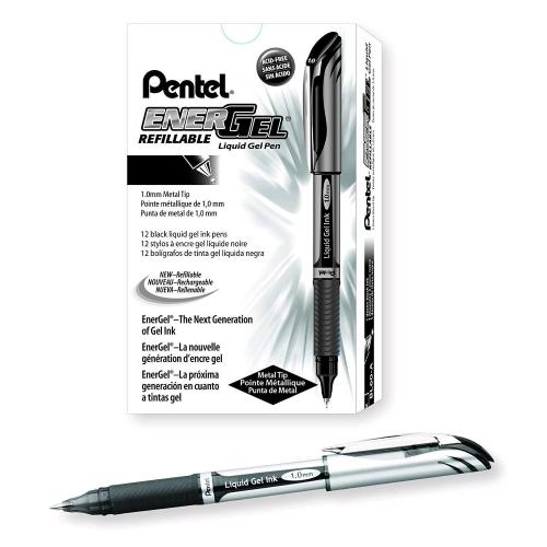 PENTEL ENERGEL XM PENNA ROLLER INCHIOSTRO GEL NERO PUNTA CONICA 1 mm CONF 12 Pz.