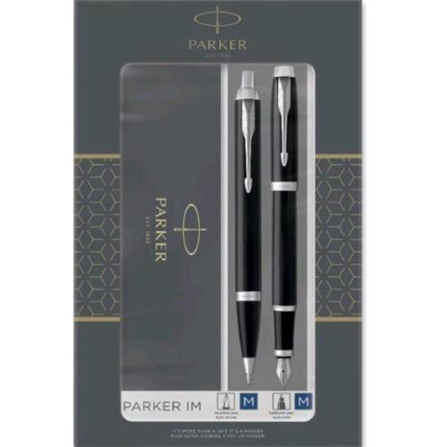 PARKER IM DUO SET PENNA A SFERA PUNTA M E PENNA STILOGRAFICA PUNTA M PUNTALE CROMATO INCHIOSTRO NERO