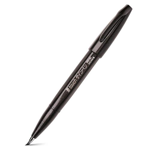 PENTEL SES15C BRUSH SIGN PEN PENNA PUNTA IN FIBRA A PENNELLO NERO CONF 10 Pz.