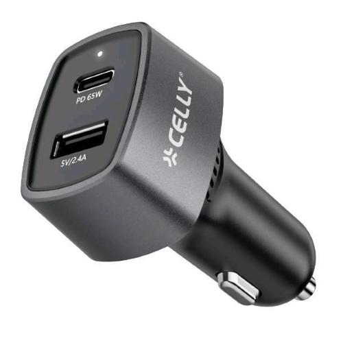 CELLY CAR CHARGER CARICABATTERIE AUTO 2 USCITE 77 W USB-A 12 W USB-C 65W