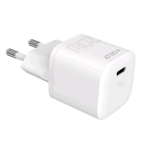 CELLY ULTRA COMPACT WALL CHARGER CARICABATTERIE DA RETE USB-C 20 W BIANCO