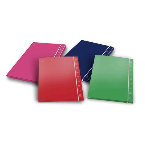 PIGNA MONOCROMO CARTELLA 3 LEMBI CON ELASTICO 260X350 mm A4 DORSO 1.2 CM COL. ASSORTITI CONF 6 Pz.