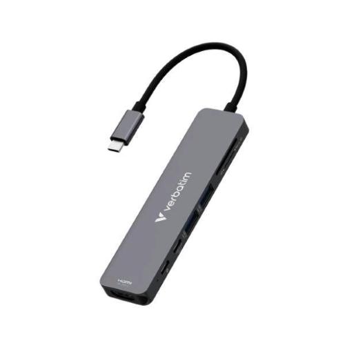 VERBATIM HUB 7 PORTE 7 IN 1 PD 100 W 2x USB 3.2 Gen 1 SuperSpeed (5 Gbps) Type-A + 2x Type-C GRIGIO