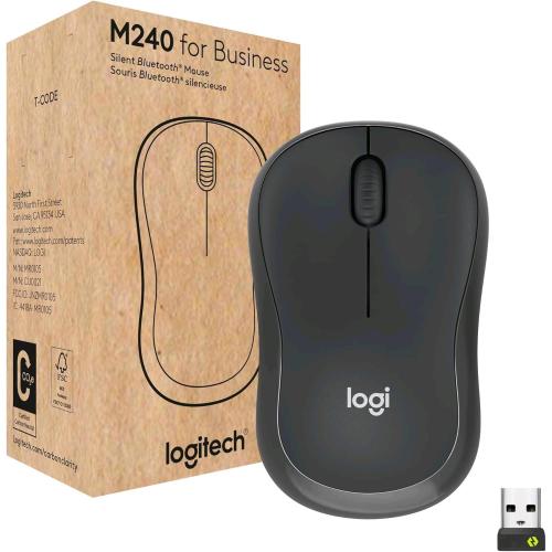 LOGITECH M240 FOR BUSINESS MOUSE WIRELESS SILENZIOSO,RICEVITORE USB SECURE LOGI BOLT BLUETOOTH, CERTIFICAZIONE GLOBALE PER WINDOWS, MAC, CHROME, LINUX, IPADOS, ANDROID; GRAFITE
