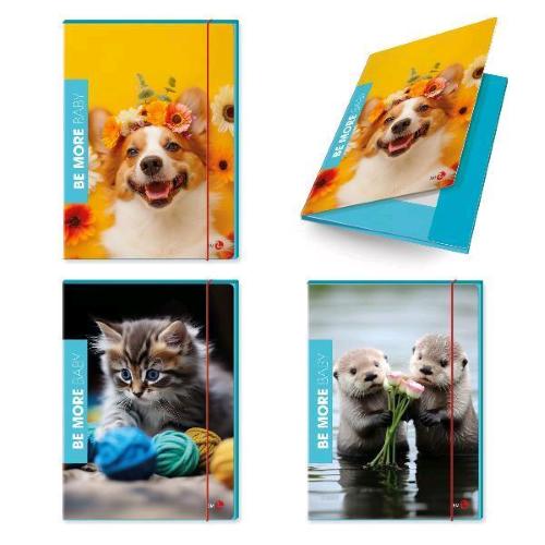 BE MORE BABY CARTELLINA A 3 LEMBI IN CARTONCINO PLASTIFICATO 350X255X10 mm CHIUSURA CON ELASTICO TONDO FANTASIE ASSORTITE CONF 6 Pz.