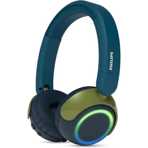 PHILIPS TAK4200CT CUFFIE ON-EAR WIRELESS PER BAMBINI VOLUME LITITATO A 85dB LUCI LED PIEGHEVOLI MUSICA E CHIAMATE COLORE OTTANIO