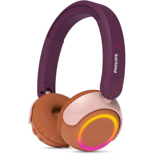 PHILIPS TAK4200MP CUFFIE ON-EAR WIRELESS PER BAMBINI VOLUME LITITATO A 85dB LUCI LED PIEGHEVOLI MUSICA E CHIAMATE VIOLA MAGENTA