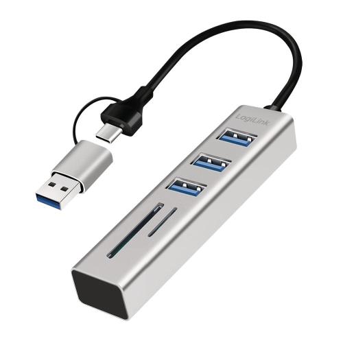 Hub USB 3.2 3 porte USB-A, 2 SD/microSD Alluminio Silver