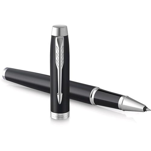 PARKER IM PENNA ROLLER PUNTA F CORPO NERO OPACO FINITURE CROMATE INCHIOSTRO NERO CONFEZIONE REGALO