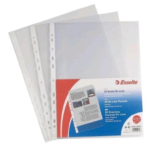ESSELTE COPY SAFE DELUX BUSTE IN PP CON FORATURA UNIVERSALE LUCIDO CM 22X30 TRASPARENTE CONF 100 Pz.