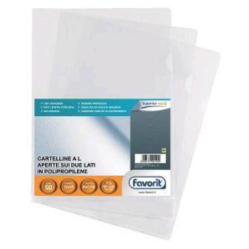 FAVORIT SUPERIOR BUSTE A L IN PP CM 22X30 A4 BUCCIA D'ARANCIO TRASPARENTE CONF 50 Pz.