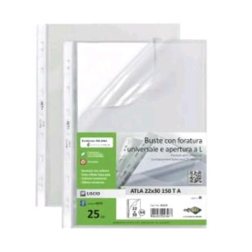 SEI ROTA ATLA T A BUSTE CON FORATURA UNIVERSALE E APERTURA A L IN PP LISCIO CM 22X30 A4 TRASPARENTE CONF 25 Pz.