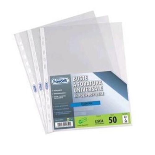 FAVORIT BUSTE A U CON FORATURA UNIVERSALE IN PP LISCIE CM 35X50 A3 TRASPARENTE CONF 10 PZ.