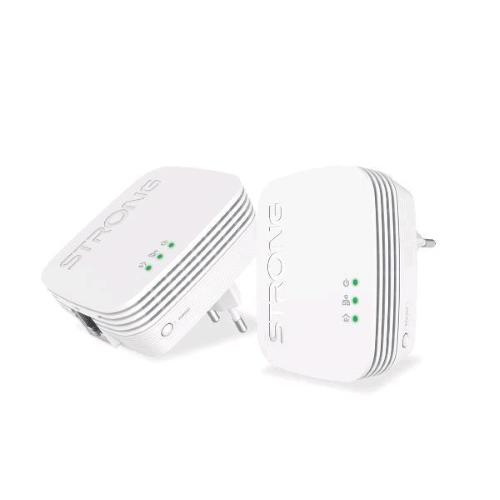 STRONG POWERLINE 1000 DUO MINI KIT DI 1 ADATTATORE POWERLINE 600 MINI + 1 ADATTATORE POWERLINE WI-FI 600 MINI FINO A 1000 Mbit/s