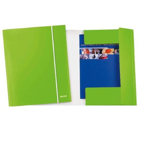 LEITZ WOW 2.0 CARTELLA 3 LEMBI C/ELASTICO IN CARTONCINO 310X240MM A4 VERDE LIME CONF 5 Pz.