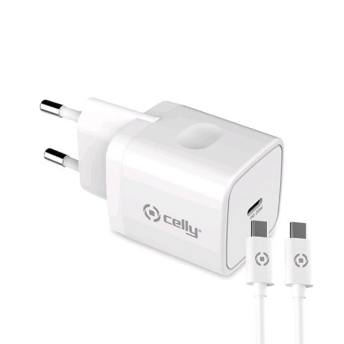 CELLY POWER DELIVERY CARICABATTERIE DA RETE 20 W CAVO USB-C BIANCO
