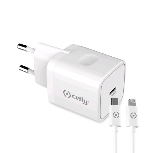 CELLY POWER DELIVERY CARICABATTERIE DA RETE 20 W CON CAVO USB-C A LIGHTNING BIANCO