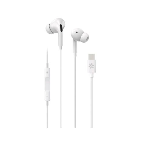 CELLY PROCOMPACT2 AURICOLARE CON MICROFONO A FILO USB-C CONTROLLO CHIAMATE E VOLUME/MUSICA 1.2 MT BIANCO