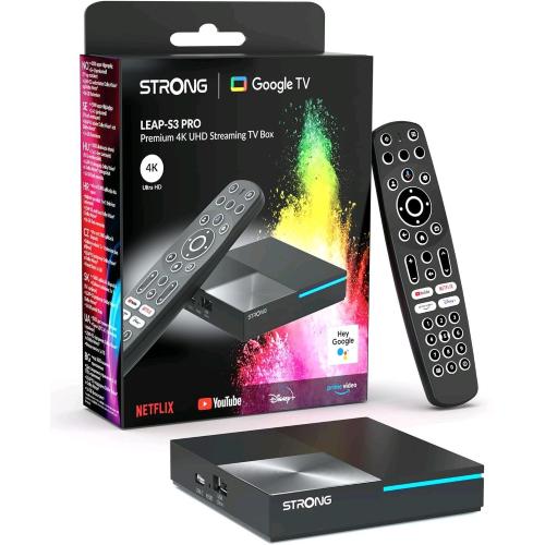 STRONG LEAP-S3 PRO STREAMING BOX 4K UHD GOOGLE TV CON PORTA ETHERNET ANDROID 12 4GB RAM + 32GB MEMORIA WI-FI 6 CHROMECAST INTEGRATO CONTROLLO VOCALE GOOGLE DOLBY ATMOS & DOLBY VISION
