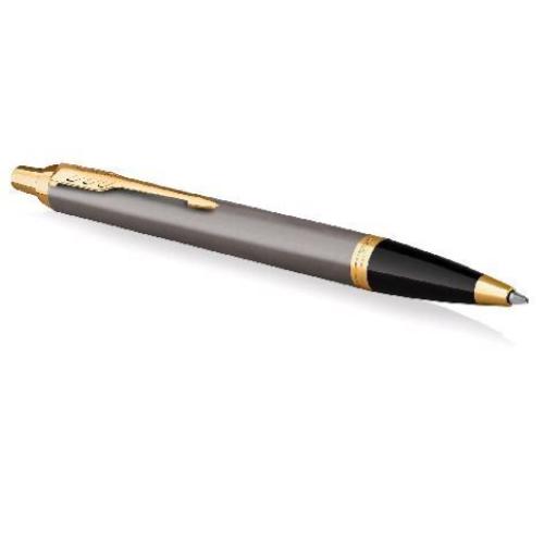 PARKER IM PENNA A SFERA PUNTA M FUSTO LACCATO GRIGIO PENNINO DORATO INCHIOSTRO BLU CONFEZIONE REGALO