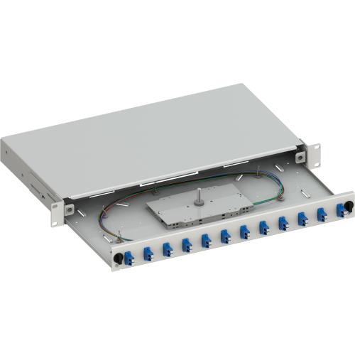 Cassetto Ottico 19'' Scorrevole con 12 Bussole e 24 Pigtails LC Duplex Monomodale OS2 Grigio