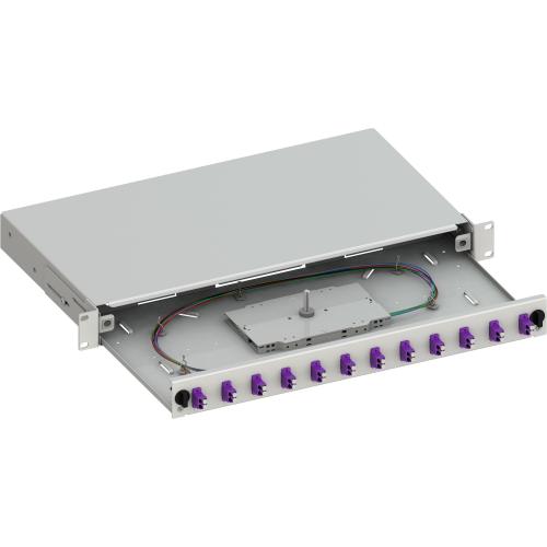 Cassetto Ottico 19'' Scorrevole con 12 Bussole e 24 Pigtails LC Duplex Multimodale OM4 Grigio