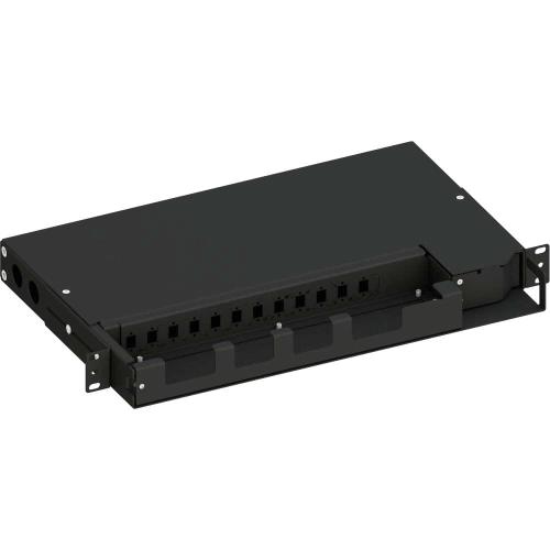 Cassetto ottico 19'' Pivot con Piastra Frontale per 12 LC Duplex/12 SC Simplex/12 E2000&reg; Simplex, Nero