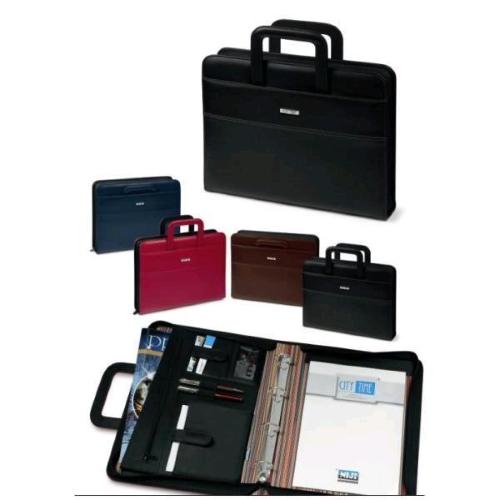 LEBEZ PORTABLOCCO IN SEMILPELLE 360X285X60 mm VARIE TASCHE INTERNE CON CERNIERA E MANICI COMPLETTO DI BLOCCO BLU