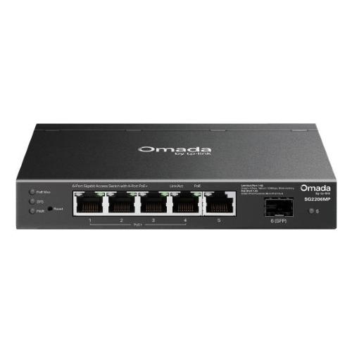 TP-LINK OMADA SG2206MP V1 SWITCH FESTITO 5 PORTE - 5 x 10/100/1000 (DI CUI 4 PoE+) PoE+ (63 W) + 1 x Gigabit SFP DESKTOP