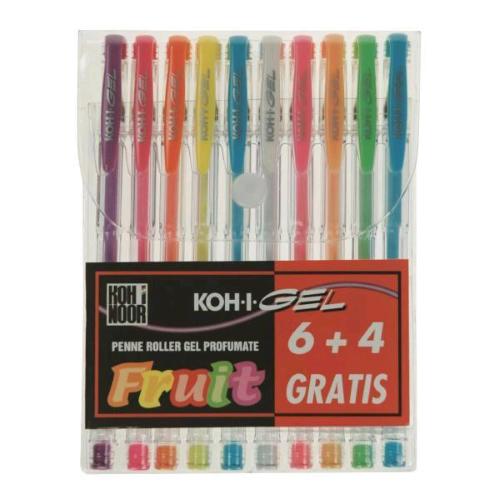 KOH-I-NOOR FRUIT PENNA ROLLER A GEL COL. ASSORTITI PUNTA CONICA 0.80mm CONF 10 Pz.