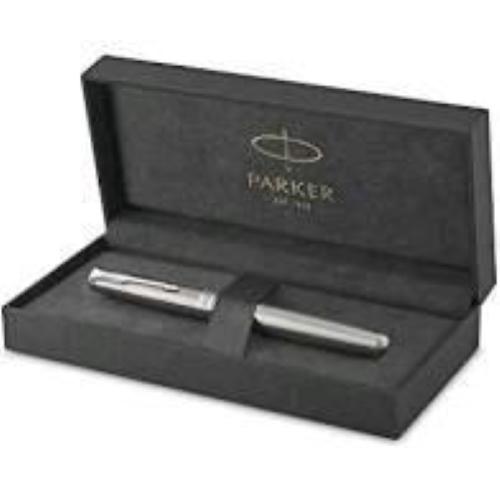 PARKER SONNET PENNA ROLLER IN ACCIAIO INOSSIDABILE CON FINITURE IN PALLADIO PENNINO SOTTILE INCHIOSTRO NERO CONFEZIONE REGALO
