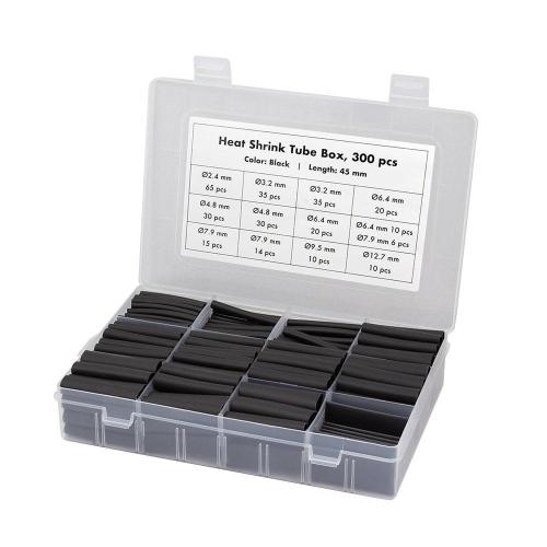 Set 300 Tubi Neri Guaina Termorestringente per Isolamento Cavi