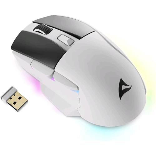 SHARKOON SKILLER SGM50W MOUSE OTTICO GAMING SENZA FILI RGB RF WIRELESS + USB-A PULSANTE PBT 6.400 DPI NERO BIANCO