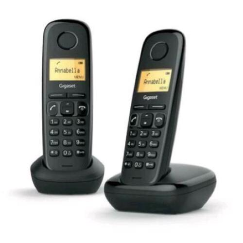 GIGASET START 100 DUO TELEFONO CORDLESS DECT + AGGIUNTIVO 1.5" VIVAVOCE FUNZIONE SVEGLIA BLOCCO CHIAMATE NERO