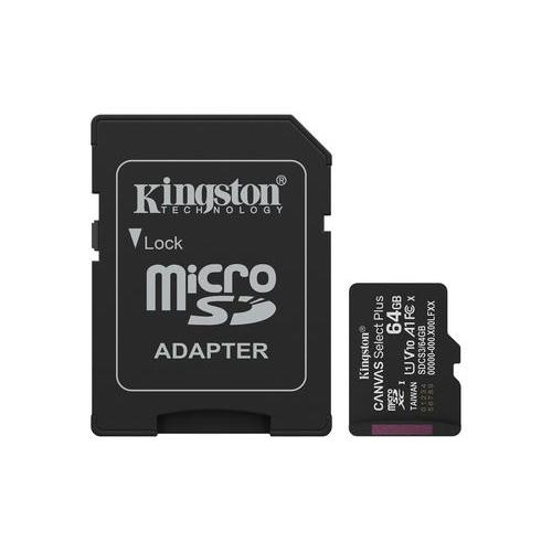 KINGSTON CANVAS SELECT PLUS 64GB microSDXC A1/Video Class V10 / UHS-I U1 / Class10 UHS-I Adattatore da microSDXC a SD in dotazione