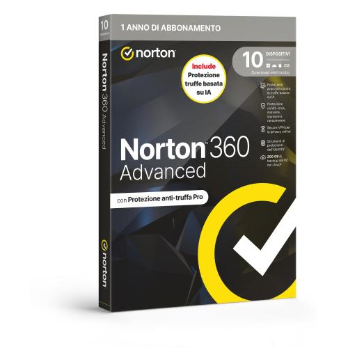 NORTON 360 ADVANCED 2026 - ANTITRUFFA- 10 DISPOSITIVI 12 MESI 200GB - IT BOX