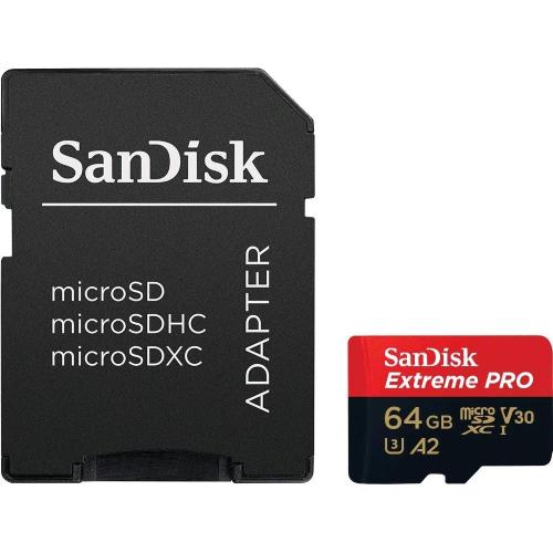 SANDISK EXTREME PRO microSDXC 64GB A2 V30 UHS-I U3 CLASS10 CON ADATTATORE DA microSDXC A SD