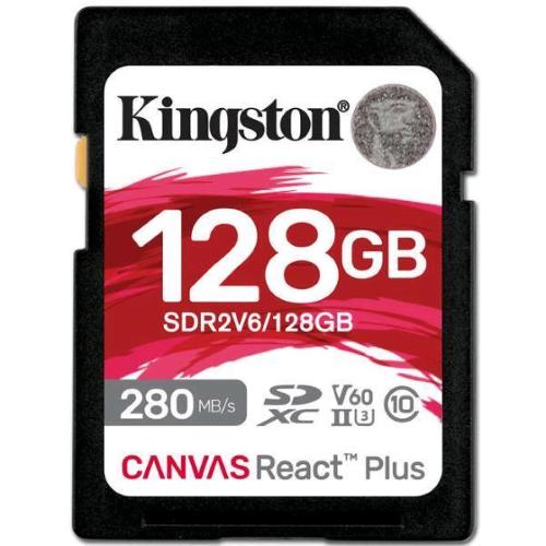 KINGSTON CANVAS REACT PLUS V60 128GB SDXC UHS-II LETTURA 280 MB/s SCRITTURA 100 MB/s U3 V60 FULL HD/4K