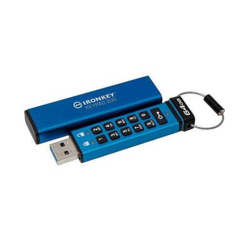 KINGSTON IKKP200/64GB FLASH IRONKEY KEYPAD 200 CHIAVETTA USB CRITTOGRAFATO 64 GB USB 3.2 GEN 1 BLU