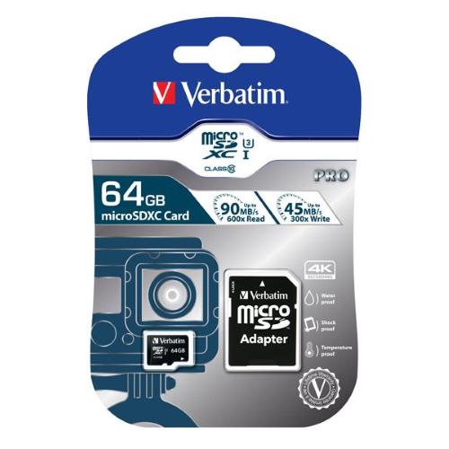 VERBATIM MICRO SD HC 64GB CLASSE 10 FUNZIONE PROTEZIONE DATI CON ADATTATORE SD