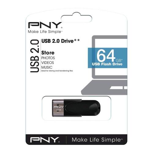 PNY WAVE ATTACHE 4 CHIAVETTA USB 2.0 64GB COLORE NERO