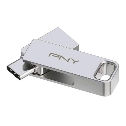PNY 256GB DUO LINK USB 3.2 TYPE-C DUAL CHIAVETTA USB PER DISPOSITIVI ANDROID E COMPUTER ARCHIVIAZIONE MOBILE ESTERNA PER FOTO VIDEO E ALTRO 200MB/S SILVER