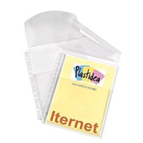 PLASTIDEA BUSTA A SOFFIETTO IN PP CON LEMBO DI CHIUSURA PERFORAZIONE UNIVERSALE 220X300 mm A4 COL. TRASPARENTE CONF 10 Pz.