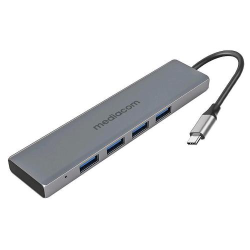 MEDIACOM MD-C301 HUB USB TYPE-C 4 PORTE USB 3 ALLUMINIO