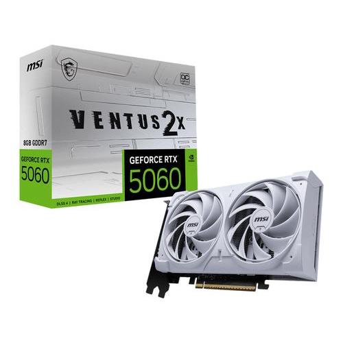 MSI VGA GEFORCE RTX 5060, RTX 5060 8G VENTUS 2X OC WHITE, 8GB GDDR7, HDMI/DP*3, ATX, DUAL FAN, OC, B