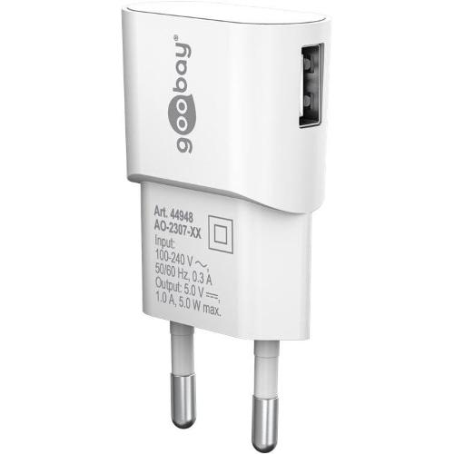 Caricatore USB 1A 5W Compatto Spina Europea Bianco